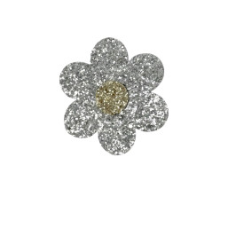 Glitter Flower Clip - Silver